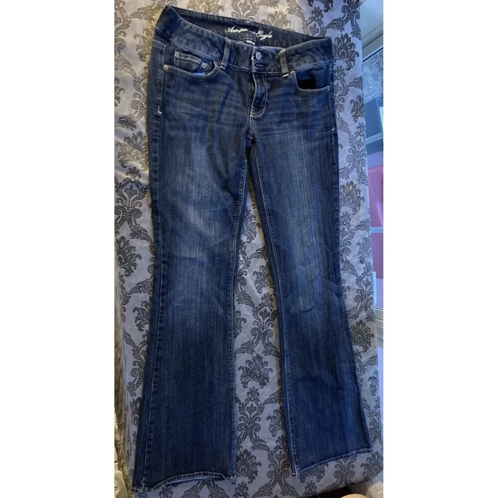 American Eagle Girls Blue Stretch Bootcut Denim Jeans Size 8 Regular